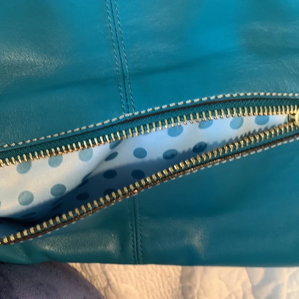 Coach teal leather fold over clutch - Picture 3 of 5